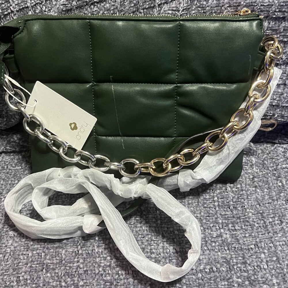 Kate Landry NWT Green Quilted Shoulder bag with two-tone strap